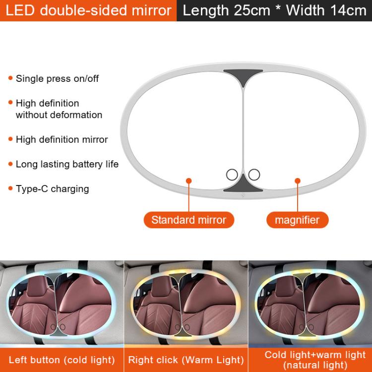 Specchio ingranditore per trucco con luce LED a sfioramento per aletta parasole auto.