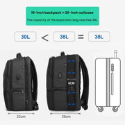 Men Anti-Theft Laptop Backpack with USB Charging Port, Headphone Hole & Comfort Shoulder Straps for Travel, Work Commute, Tigernu  15.6-inch Standard, Tigernu 19-inch Expandable