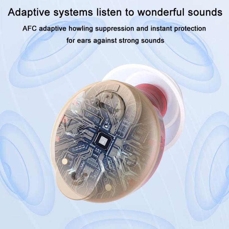 Apparecchi acustici per anziani: amplificatore di suono invisibile, dispositivo di riduzione del rumore, collettore con display digitale e vano di ricarica.