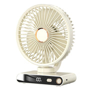 Ventilatore da tavolo F6 con display digitale intelligente a LED, 5 velocità e luce notturna., Shaking Head White