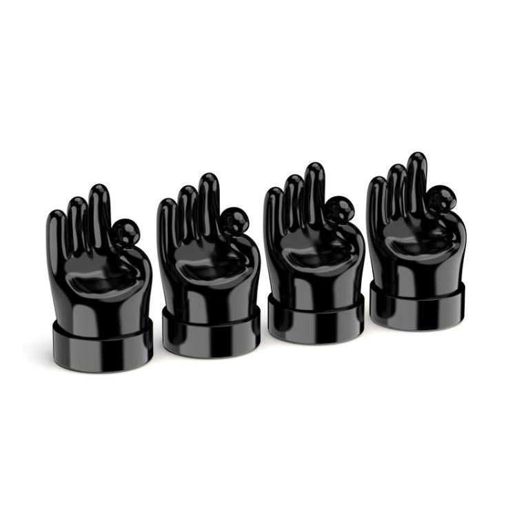 Set di 4 tappi decorativi in gomma per valvole di pneumatici auto con gestuali, Yellow Middle Finger, Black Middle Finger, Yellow OK, Black OK, Yellow Rock, Black Rock, Yellow Yeah, Black Yeah, Yellow Six, Black Six