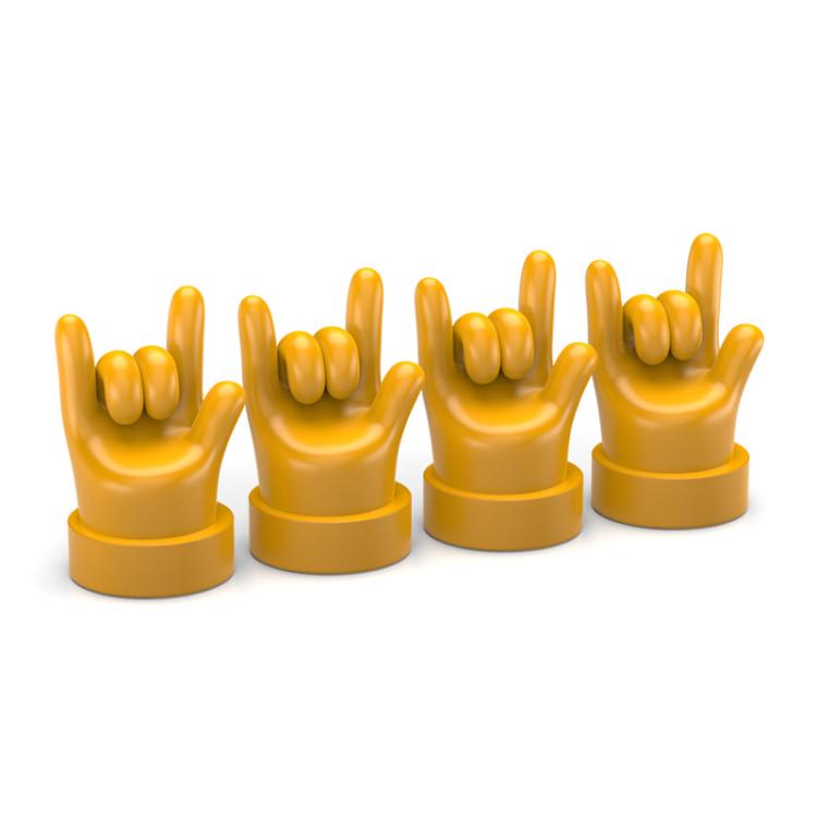 Set di 4 tappi decorativi in gomma per valvole di pneumatici auto con gestuali, Yellow Middle Finger, Black Middle Finger, Yellow OK, Black OK, Yellow Rock, Black Rock, Yellow Yeah, Black Yeah, Yellow Six, Black Six