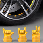 Set di 4 tappi decorativi in gomma per valvole di pneumatici auto con gestuali, Yellow Middle Finger, Black Middle Finger, Yellow OK, Black OK, Yellow Rock, Black Rock, Yellow Yeah, Black Yeah, Yellow Six, Black Six