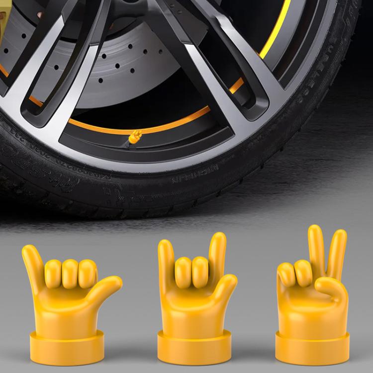 Set di 4 tappi decorativi in gomma per valvole di pneumatici auto con gestuali, Yellow Middle Finger, Black Middle Finger, Yellow OK, Black OK, Yellow Rock, Black Rock, Yellow Yeah, Black Yeah, Yellow Six, Black Six