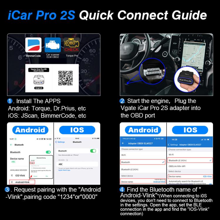Strumento diagnostico di risveglio wireless Bluetooth Vgate 3m bps, Bluetooth 5.3