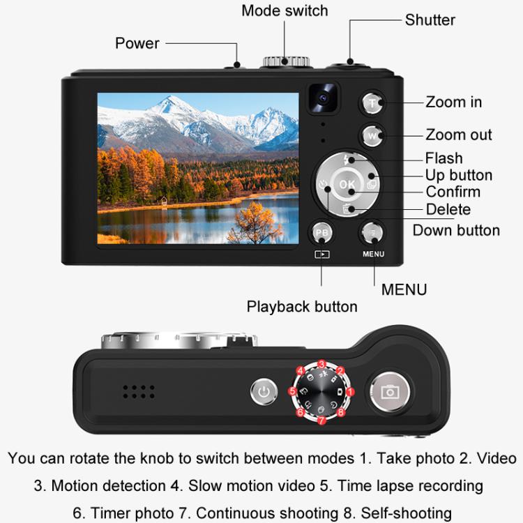 Fotocamera Q21 4K ad alta definizione con zoom digitale 16x e 96 megapixel.