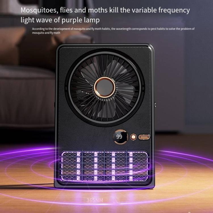 Ventilatore elettrico 2 in 1 per la casa, lampada antizanzare, ventilatore digitale a LED da tavolo., Plug-in Black, Plug-in White, 3000mAh Black, 3000mAh White