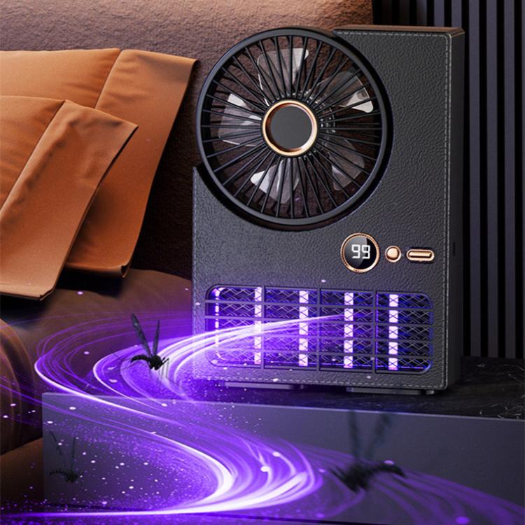 Ventilatore elettrico 2 in 1 per la casa, lampada antizanzare, ventilatore digitale a LED da tavolo., Plug-in Black, Plug-in White, 3000mAh Black, 3000mAh White