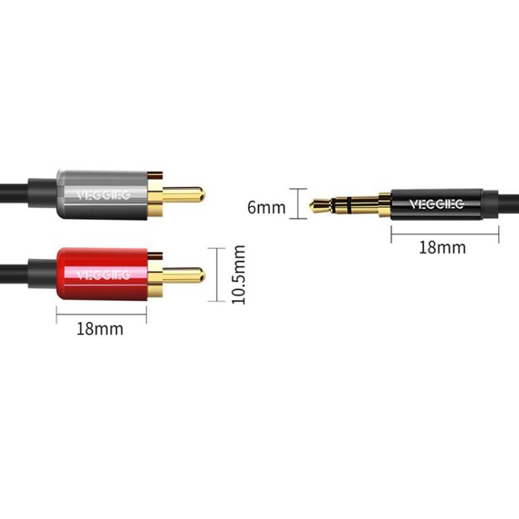 VEGGIEG 3.5mm 3.5 To 2RCA Audio Cable Cell Phone Computer Speaker Connection Cable, 1m, 1.5m, 2m, 3m, 5m, 8m, 10m, 15m, 20m