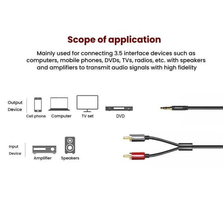 VEGGIEG 3.5mm 3.5 To 2RCA Audio Cable Cell Phone Computer Speaker Connection Cable, 1m, 1.5m, 2m, 3m, 5m, 8m, 10m, 15m, 20m