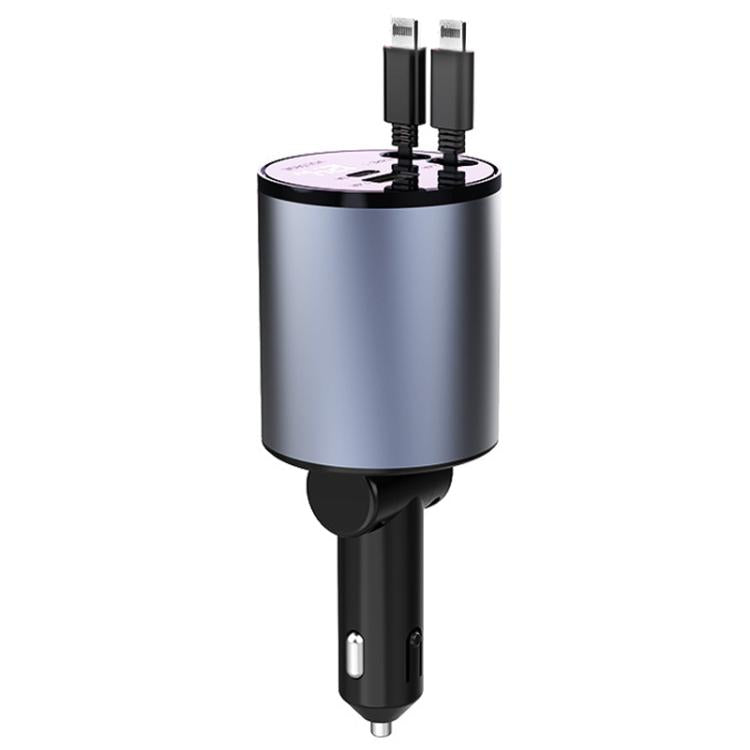 Caricabatterie per accendisigari da auto con cavo retrattile in metallo da 100 W, 8 Pin+TYPE-C, 8 Pin+8 Pin (2.4A), TYPE-C+TYPE-C (PD+QC)