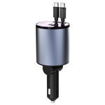 Caricabatterie per accendisigari da auto con cavo retrattile in metallo da 100 W, 8 Pin+TYPE-C, 8 Pin+8 Pin (2.4A), TYPE-C+TYPE-C (PD+QC)