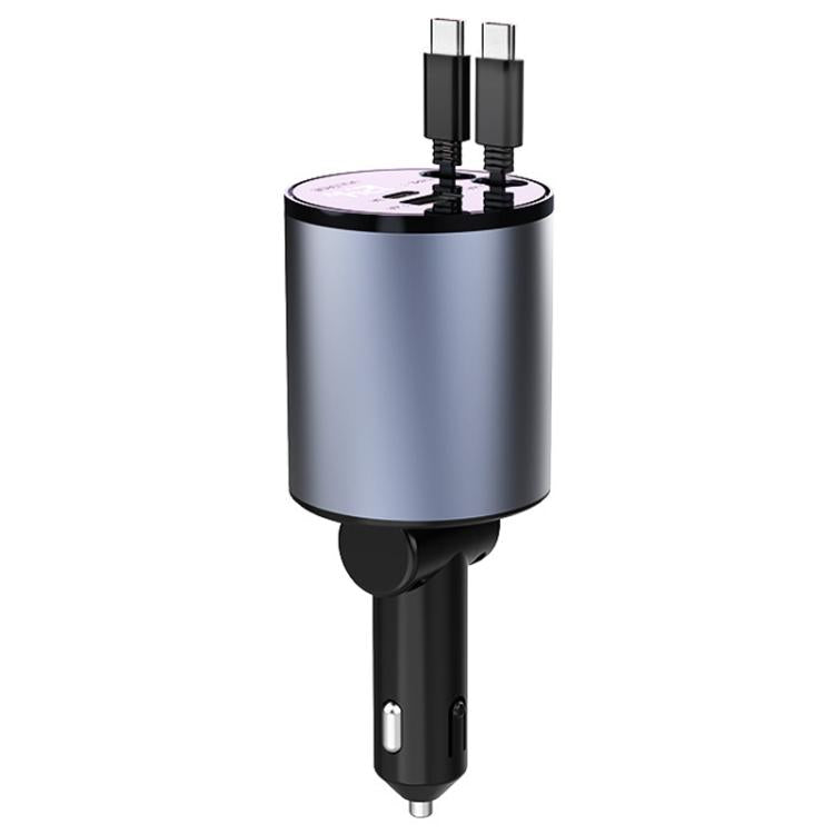 Caricabatterie per accendisigari da auto con cavo retrattile in metallo da 100 W, 8 Pin+TYPE-C, 8 Pin+8 Pin (2.4A), TYPE-C+TYPE-C (PD+QC)