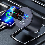 Caricabatterie per accendisigari da auto con cavo retrattile in metallo da 100 W, 8 Pin+TYPE-C, 8 Pin+8 Pin (2.4A), TYPE-C+TYPE-C (PD+QC)