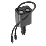 Caricabatterie da auto USB retrattile da 120 W con ricarica rapida da 1 a 2 e spina per accendisigari.