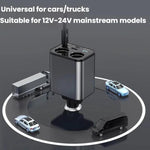 Caricabatterie da auto USB retrattile da 120 W con ricarica rapida da 1 a 2 e spina per accendisigari.