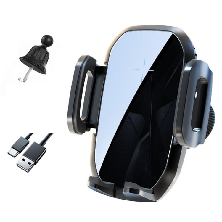 Supporto per telefono da auto con ricarica wireless a induzione da 15 W, da agganciare alla presa d'aria., Black, Black + Long Hook Clip, Black + Car Charger Head, White + Car Charger Head