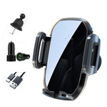 Supporto per telefono da auto con ricarica wireless a induzione da 15 W, da agganciare alla presa d'aria., Black, Black + Long Hook Clip, Black + Car Charger Head, White + Car Charger Head