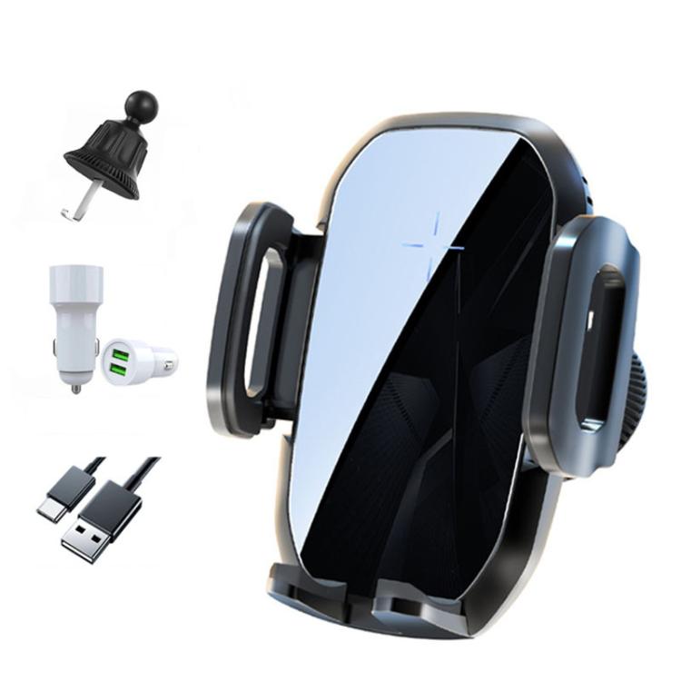 Supporto per telefono da auto con ricarica wireless a induzione da 15 W, da agganciare alla presa d'aria., Black, Black + Long Hook Clip, Black + Car Charger Head, White + Car Charger Head