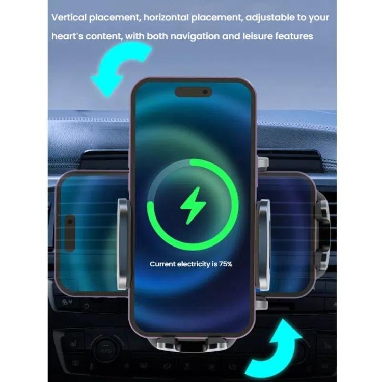 Supporto per telefono da auto con ricarica wireless a induzione da 15 W, da agganciare alla presa d'aria., Black, Black + Long Hook Clip, Black + Car Charger Head, White + Car Charger Head