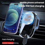 Supporto per telefono da auto con ricarica wireless a induzione da 15 W, da agganciare alla presa d'aria., Black, Black + Long Hook Clip, Black + Car Charger Head, White + Car Charger Head