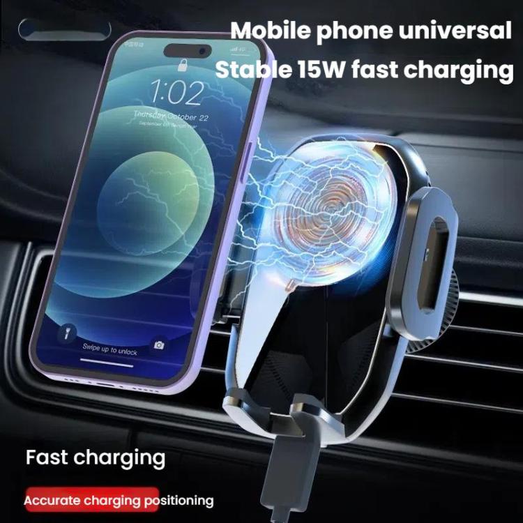 Supporto per telefono da auto con ricarica wireless a induzione da 15 W, da agganciare alla presa d'aria., Black, Black + Long Hook Clip, Black + Car Charger Head, White + Car Charger Head