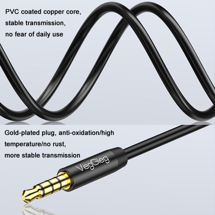 Cavo audio ausiliario VegGieg da 3,5 mm maschio-maschio per telefono, computer, auto, auricolari e connessione audio., 1m, 2m, 3m