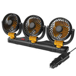 Ventilatore per auto F4505 a tre teste girevoli, ventilatore pieghevole a 3 vie per auto., USB Port 5V, Cigarette Lighter Port 12V, Cigarette Lighter Port 24V