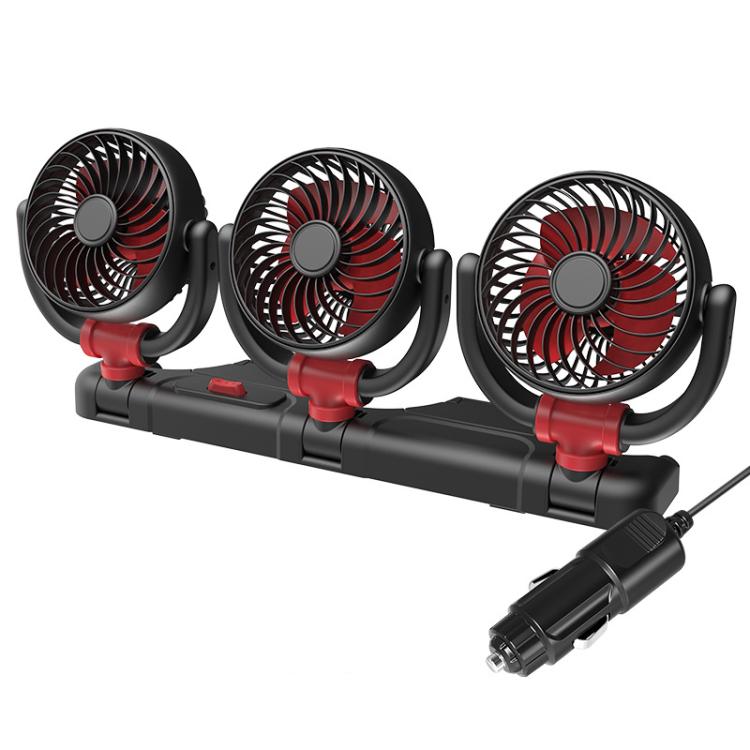 Ventilatore per auto F4505 a tre teste girevoli, ventilatore pieghevole a 3 vie per auto., USB Port 5V, Cigarette Lighter Port 12V, Cigarette Lighter Port 24V