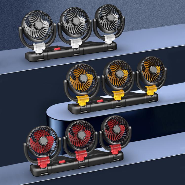 Ventilatore per auto F4505 a tre teste girevoli, ventilatore pieghevole a 3 vie per auto., USB Port 5V, Cigarette Lighter Port 12V, Cigarette Lighter Port 24V