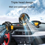 Ventilatore per auto F4505 a tre teste girevoli, ventilatore pieghevole a 3 vie per auto., USB Port 5V, Cigarette Lighter Port 12V, Cigarette Lighter Port 24V