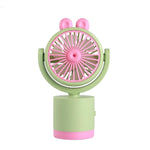 Ventilatore da tavolo a forma di coniglio dei cartoni animati, ricaricabile tramite USB, portatile, con direzione del vento regolabile in altezza.