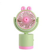 Ventilatore da tavolo a forma di coniglio dei cartoni animati, ricaricabile tramite USB, portatile, con direzione del vento regolabile in altezza.
