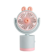 Ventilatore da tavolo a forma di coniglio dei cartoni animati, ricaricabile tramite USB, portatile, con direzione del vento regolabile in altezza.