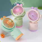 Ventilatore da tavolo a forma di coniglio dei cartoni animati, ricaricabile tramite USB, portatile, con direzione del vento regolabile in altezza.