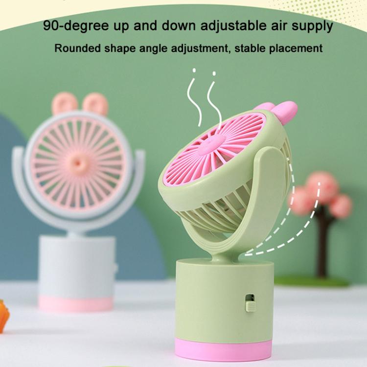 Ventilatore da tavolo a forma di coniglio dei cartoni animati, ricaricabile tramite USB, portatile, con direzione del vento regolabile in altezza.