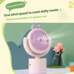 Ventilatore da tavolo a forma di coniglio dei cartoni animati, ricaricabile tramite USB, portatile, con direzione del vento regolabile in altezza.