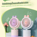 Ventilatore da tavolo a forma di coniglio dei cartoni animati, ricaricabile tramite USB, portatile, con direzione del vento regolabile in altezza.