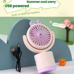 Ventilatore da tavolo a forma di coniglio dei cartoni animati, ricaricabile tramite USB, portatile, con direzione del vento regolabile in altezza.