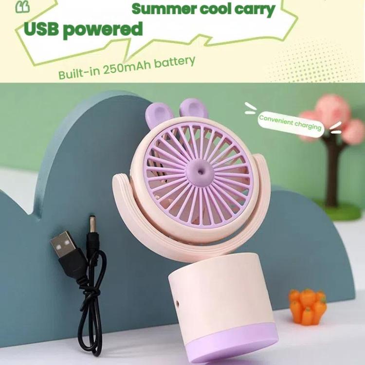 Ventilatore da tavolo a forma di coniglio dei cartoni animati, ricaricabile tramite USB, portatile, con direzione del vento regolabile in altezza.