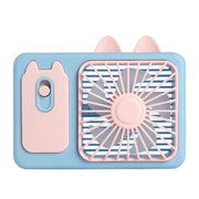 Ventilatore portatile ricaricabile di grandi dimensioni con supporto, a forma di gattino dei cartoni animati, ideale per scattare foto, con supporto, perfetto per la scrivania.