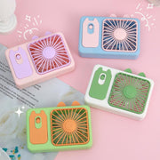 Ventilatore portatile ricaricabile di grandi dimensioni con supporto, a forma di gattino dei cartoni animati, ideale per scattare foto, con supporto, perfetto per la scrivania.