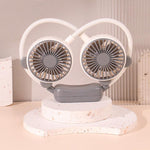 Mini ventilatore da collo pieghevole per esterni, portatile, ricaricabile tramite USB, ideale come regalo estivo., Bear Green, Bear Pink Purple, Bear Gray White