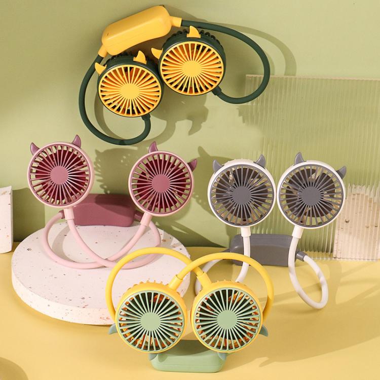 Mini ventilatore da collo pieghevole per esterni, portatile, ricaricabile tramite USB, ideale come regalo estivo., Bear Green, Bear Pink Purple, Bear Gray White