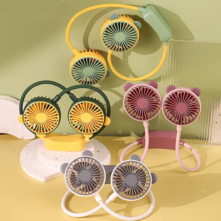 Mini ventilatore da collo pieghevole per esterni, portatile, ricaricabile tramite USB, ideale come regalo estivo., Bear Green, Bear Pink Purple, Bear Gray White