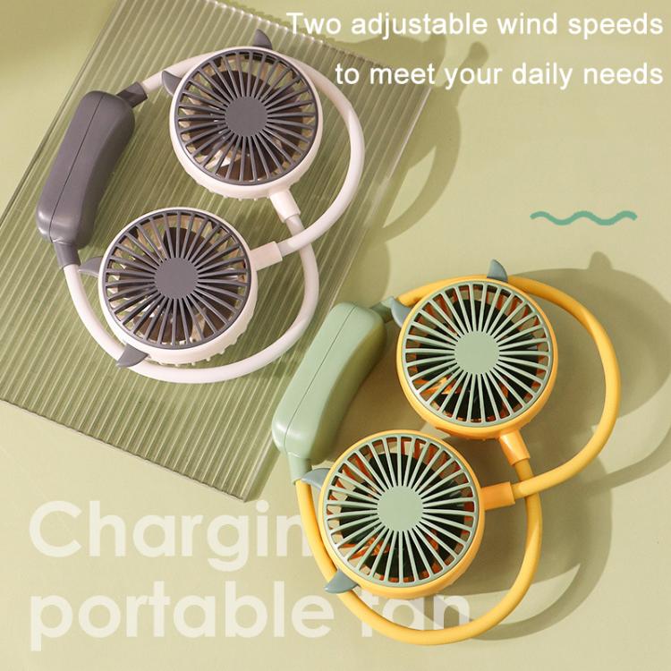 Mini ventilatore da collo pieghevole per esterni, portatile, ricaricabile tramite USB, ideale come regalo estivo., Bear Green, Bear Pink Purple, Bear Gray White
