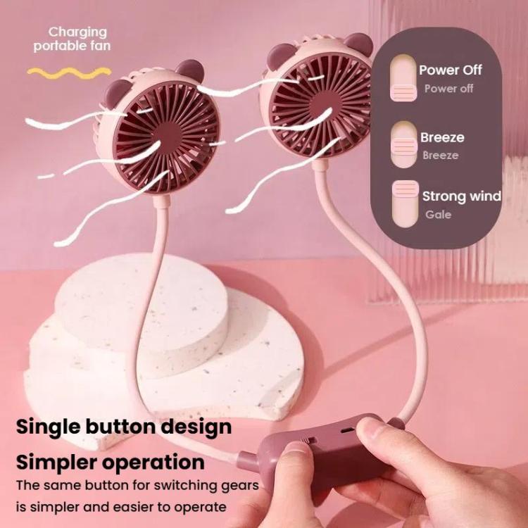 Mini ventilatore da collo pieghevole per esterni, portatile, ricaricabile tramite USB, ideale come regalo estivo., Bear Green, Bear Pink Purple, Bear Gray White