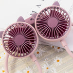 Mini ventilatore da collo pieghevole per esterni, portatile, ricaricabile tramite USB, ideale come regalo estivo., Bear Green, Bear Pink Purple, Bear Gray White