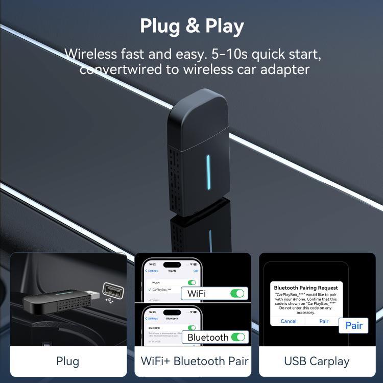 Autoradio cablata a doppia porta CarPlay/Android 2 in 1 convertibile in box wireless, CarPlay/Android 2 in 1