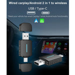 Autoradio cablata a doppia porta CarPlay/Android 2 in 1 convertibile in box wireless, CarPlay/Android 2 in 1